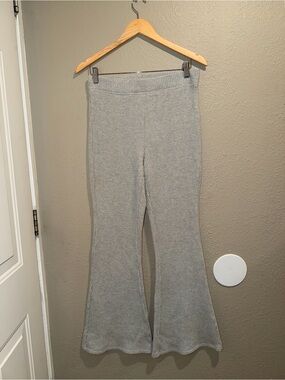Aerie High Waisted Waffle Knit Flare Lounge Pants Grey M